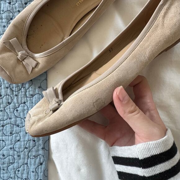 Jennifer Tattanelli Beige Tan Ballet Flats with Leather Toe and Bow Size 37 - Picture 3 of 11